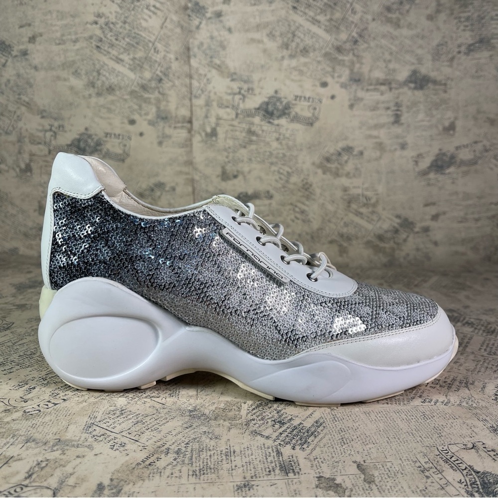 Fornarina Italian 90s Vintage Sneakers Y2K Silver White Retro Shoes